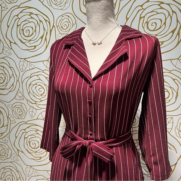 NWT Bobeau Burgundy and Ivory Striped Jumpsuit - Picture 2 of 3